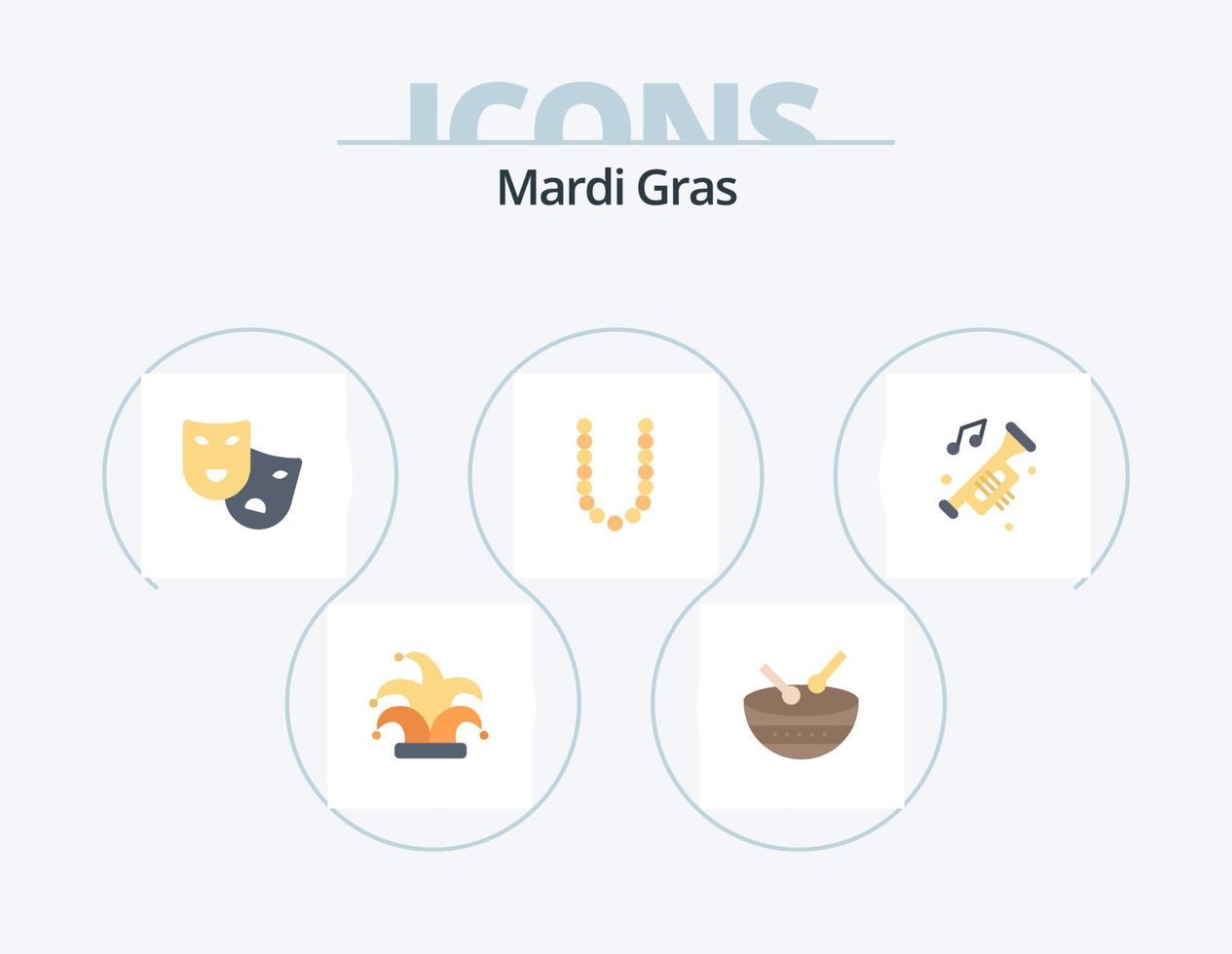 mardi gras flat icon pack 5 diseño de iconos. auto. collares. máscaras lux. accesorios vector
