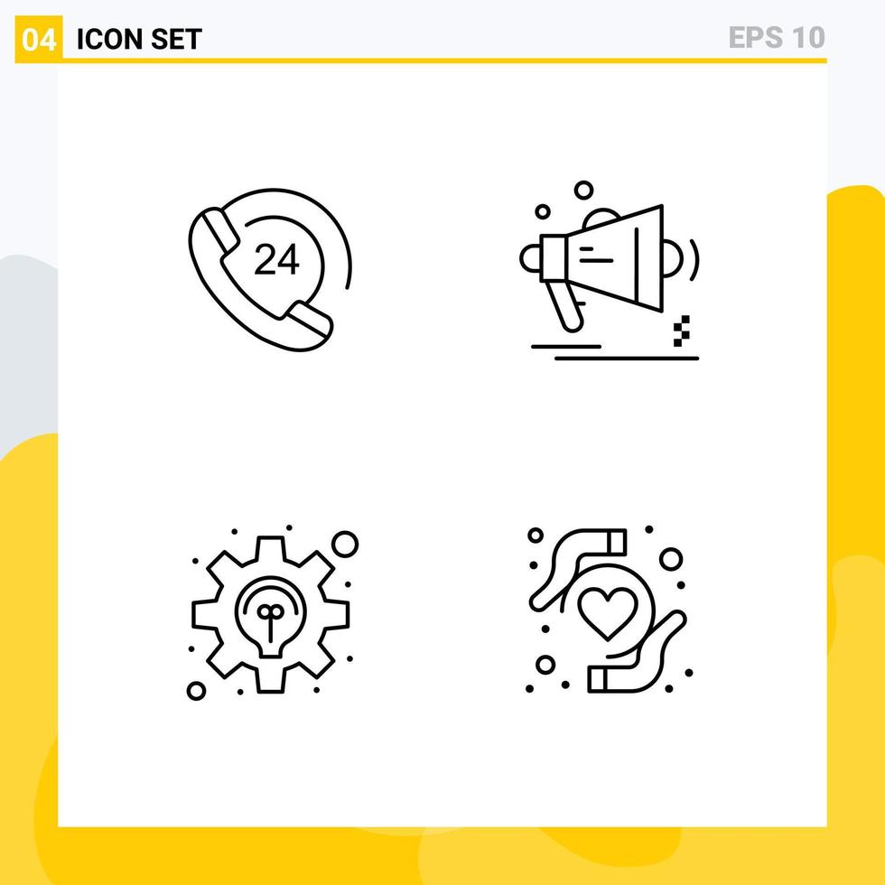 Set of 4 Modern UI Icons Symbols Signs for call business support megaphone solution Editable Vector Design Elements