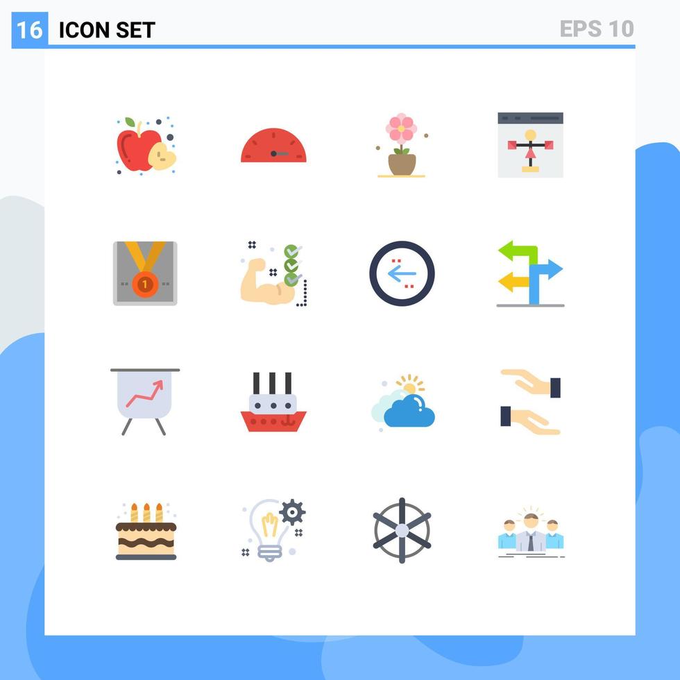 Modern Set of 16 Flat Colors Pictograph of medal programming present flowchart develop Editable Pack of Creative Vector Design Elements