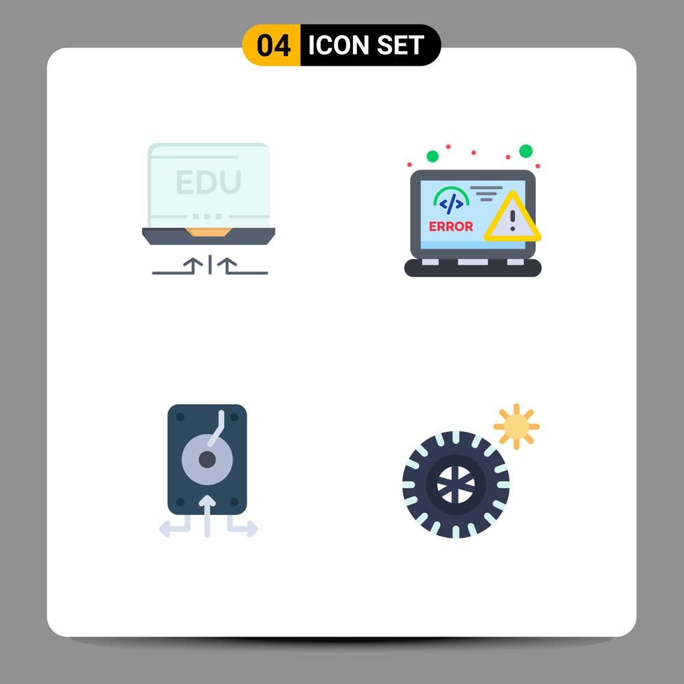 Flat Icon Pack of 4 Universal Symbols of laptop backup education html file Editable Vector Design Elements