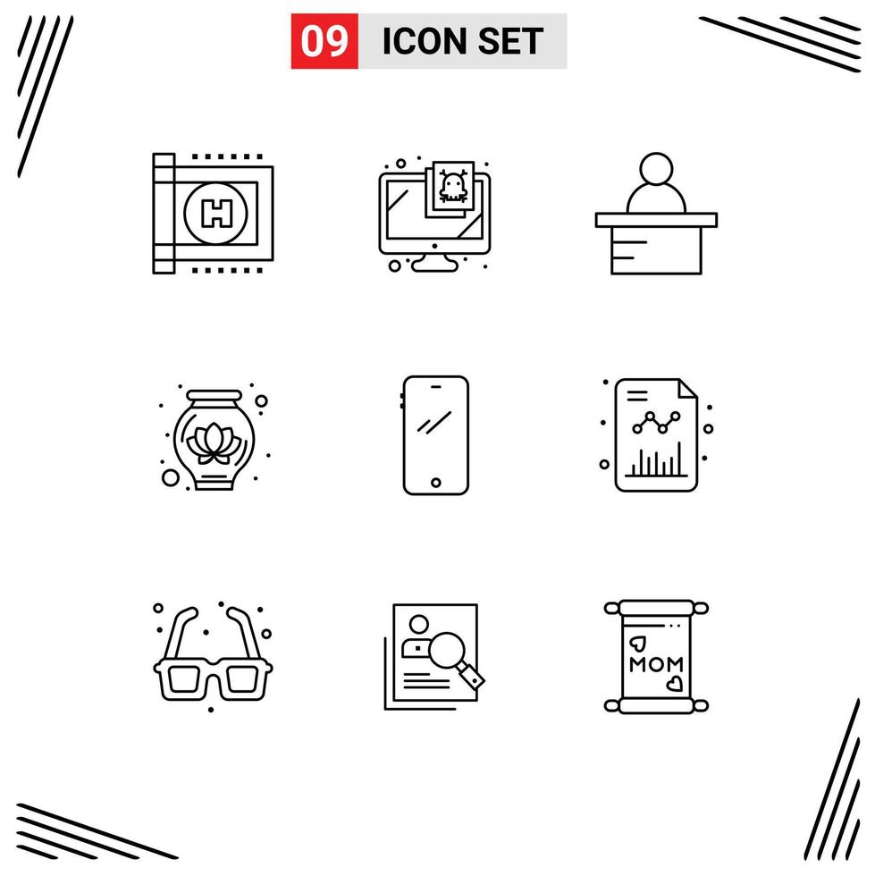 Set of 9 Commercial Outlines pack for iphone mobile professor smart phone decoration Editable Vector Design Elements