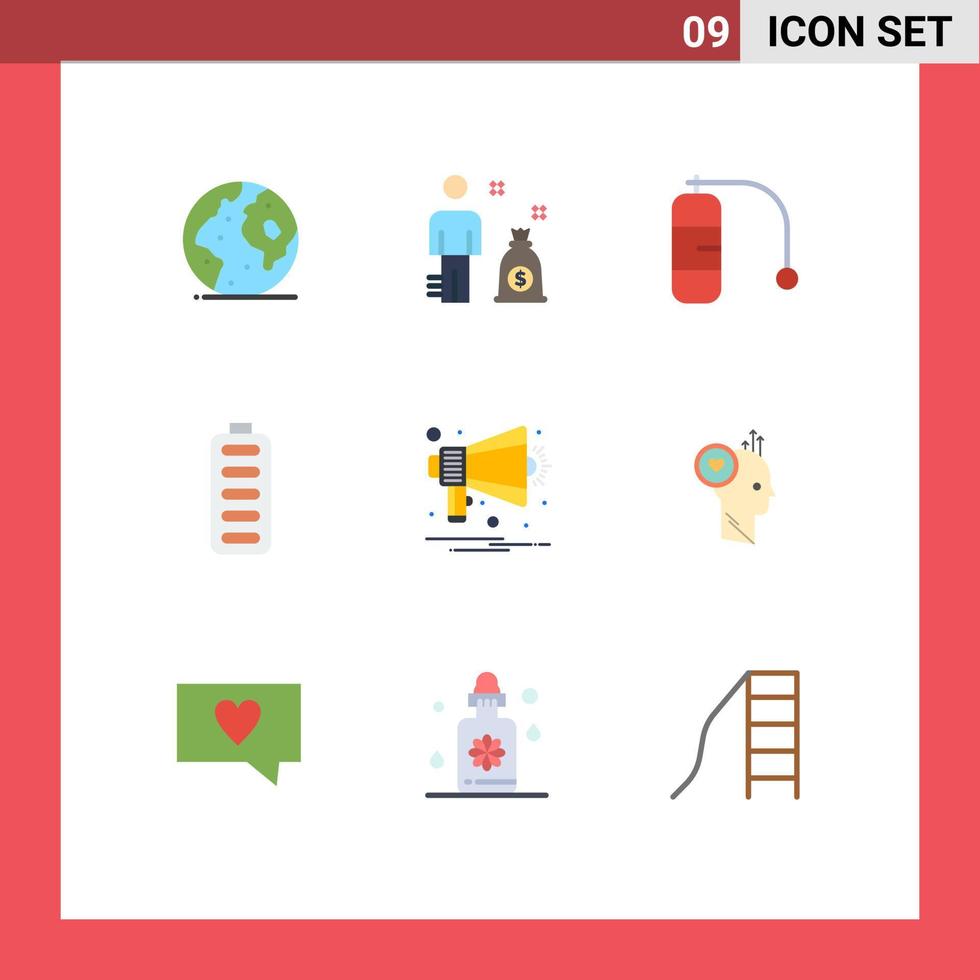 User Interface Pack of 9 Basic Flat Colors of multimedia announcement diving energy battery Editable Vector Design Elements