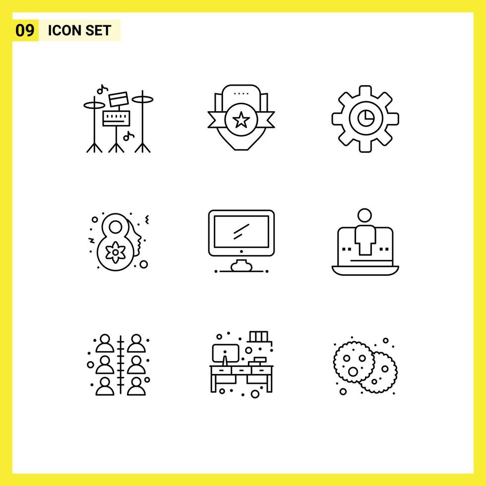 Group of 9 Modern Outlines Set for device computer graph celebrate eight march Editable Vector Design Elements