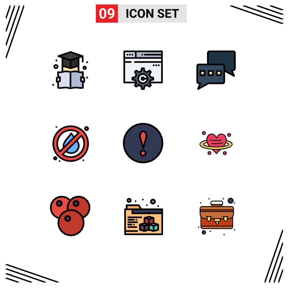 9 Universal Filledline Flat Colors Set for Web and Mobile Applications heart attention chatting alert no Editable Vector Design Elements