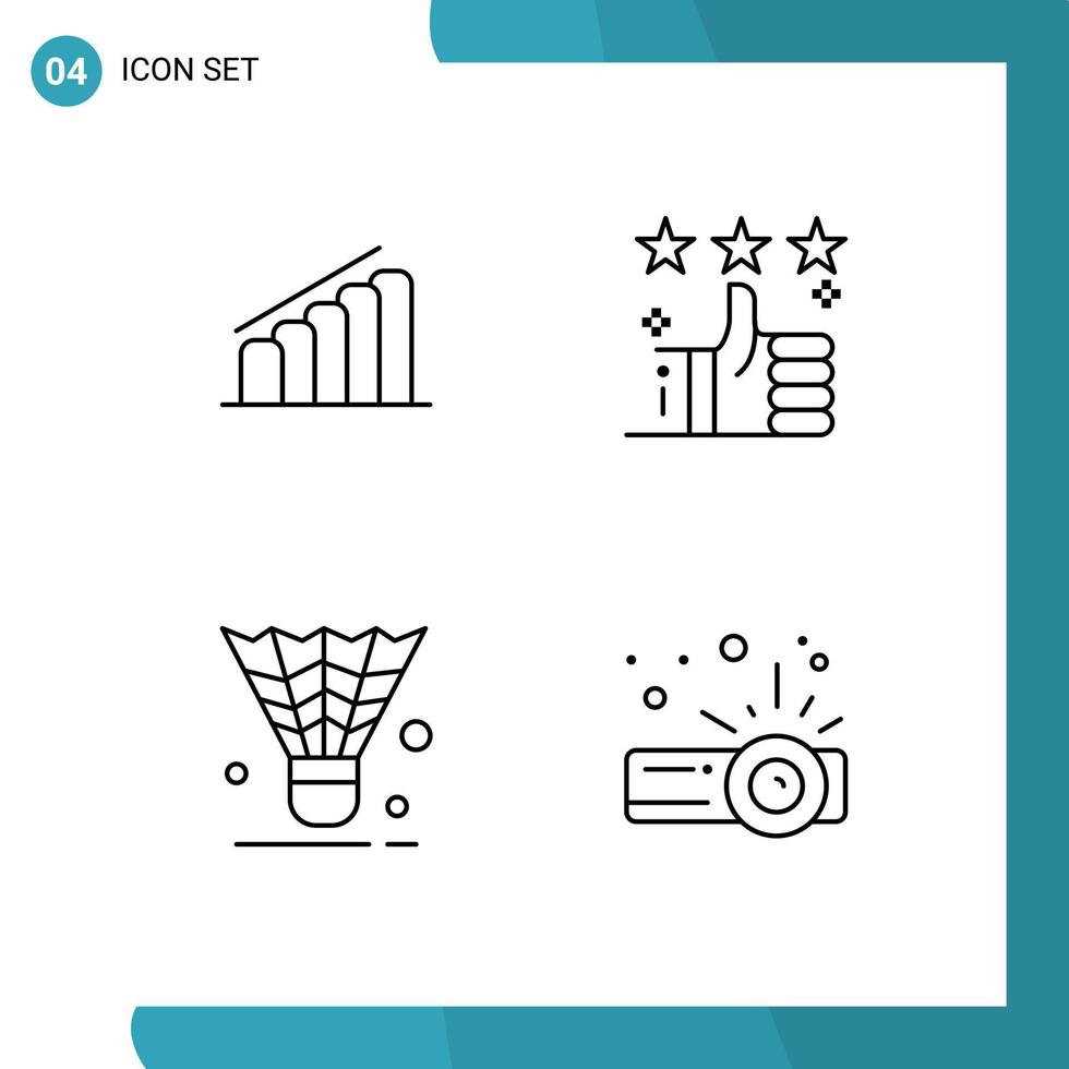 Set of 4 Vector Filledline Flat Colors on Grid for chart badminton analysis tumbs shuttle Editable Vector Design Elements