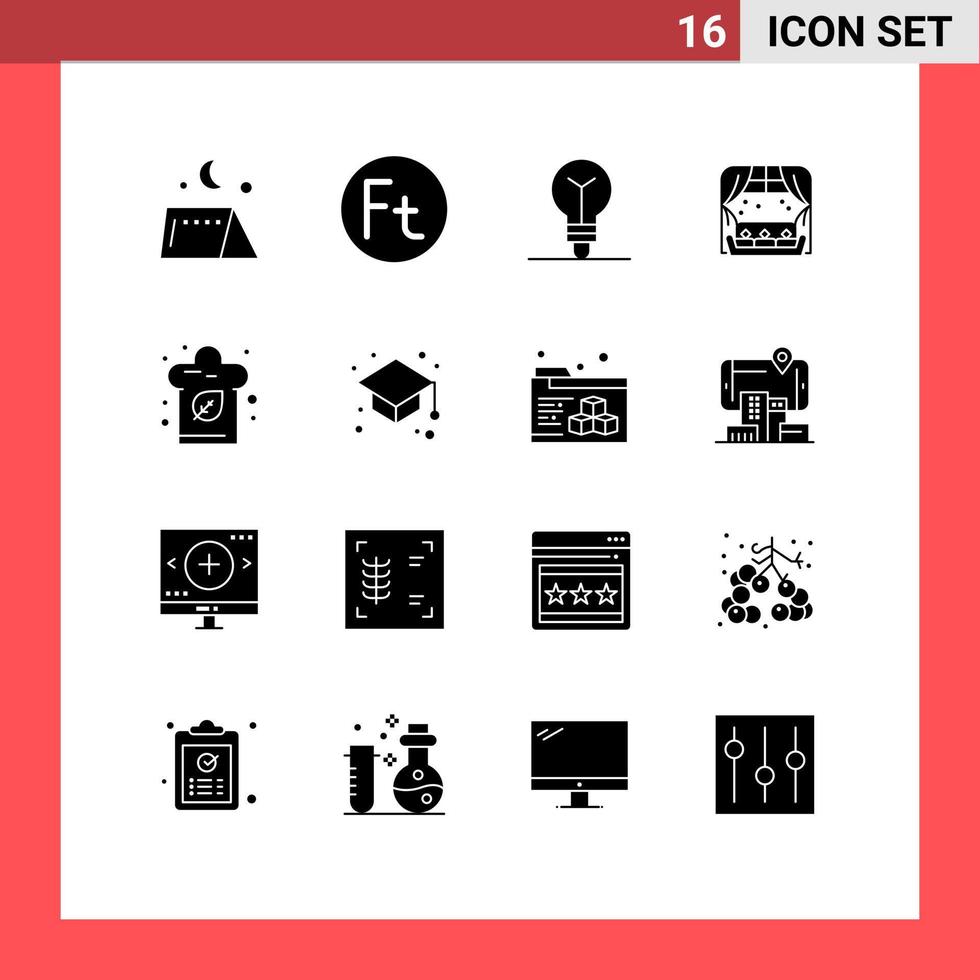 paquete de 16 signos y símbolos modernos de glifos sólidos para medios de impresión web como elementos de diseño de vectores editables