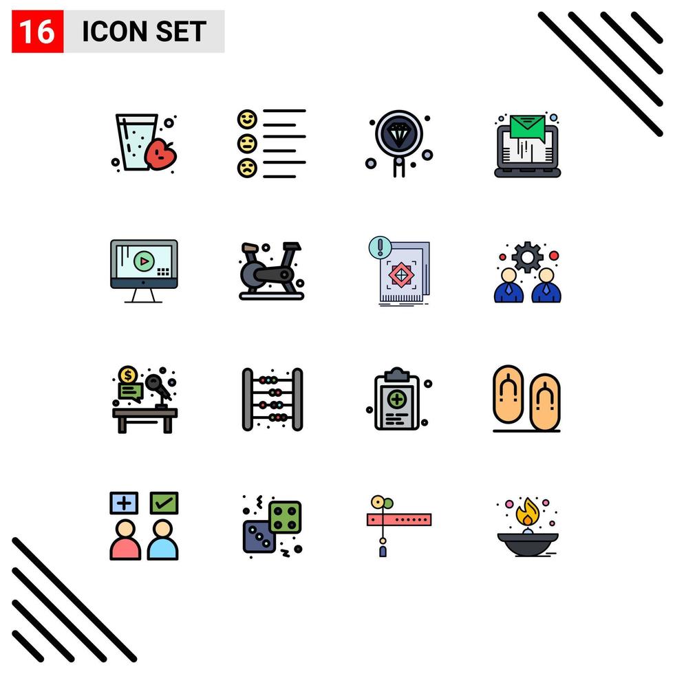 User Interface Pack of 16 Basic Flat Color Filled Lines of computer online coding letter search Editable Creative Vector Design Elements