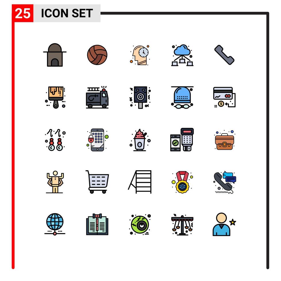 Modern Set of 25 Filled line Flat Colors Pictograph of brush call human telephone network Editable Vector Design Elements