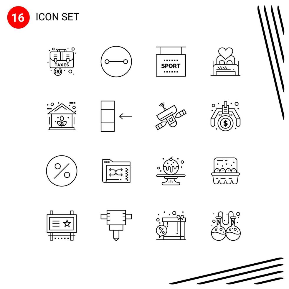 Group of 16 Outlines Signs and Symbols for room couple info lover bed Editable Vector Design Elements