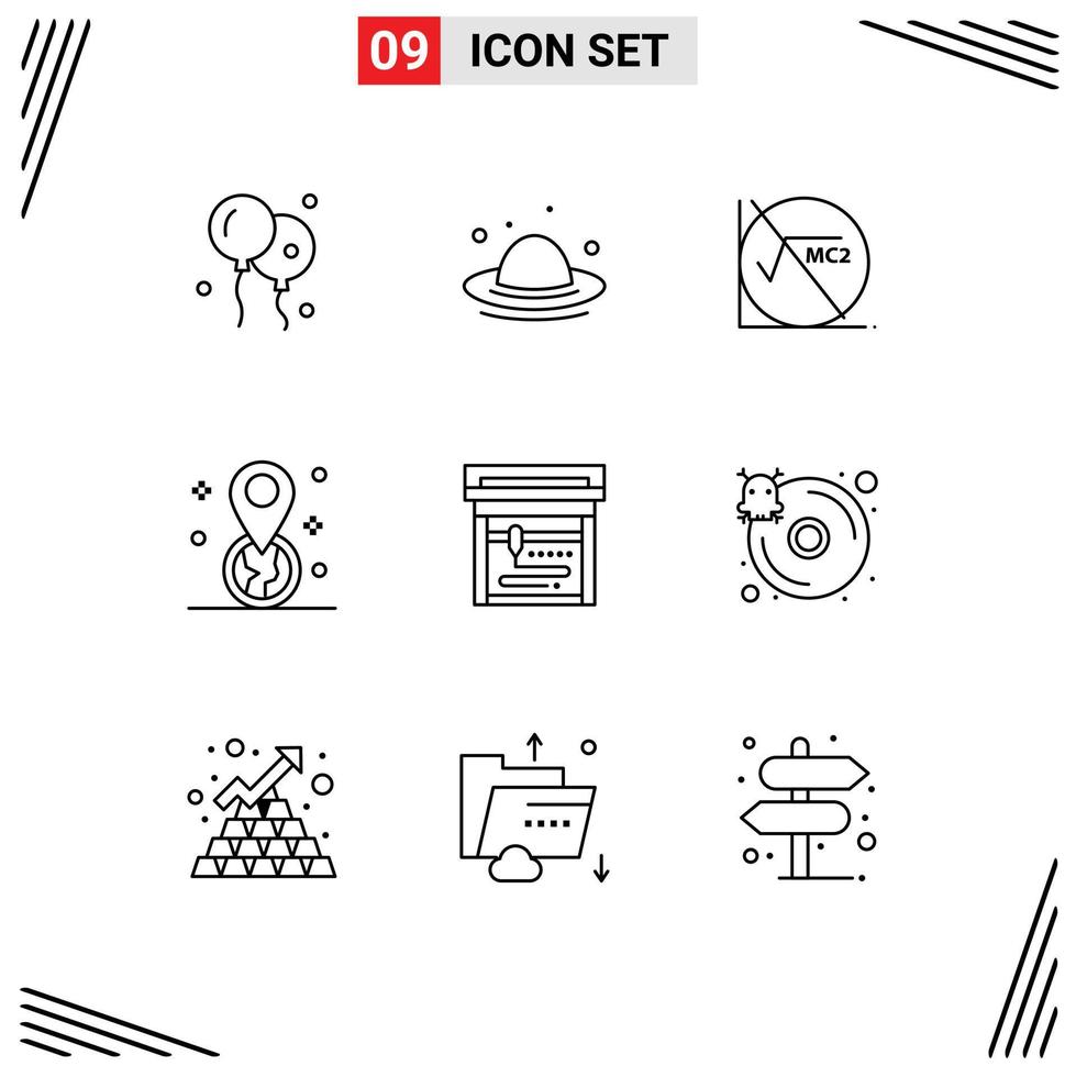 Outline Pack of 9 Universal Symbols of database machine formula pin gps Editable Vector Design Elements