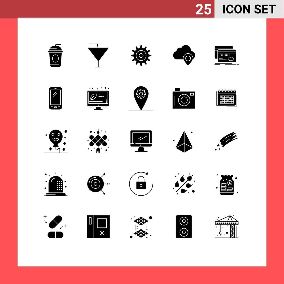 Set of 25 Modern UI Icons Symbols Signs for debit card setting banking pin Editable Vector Design Elements