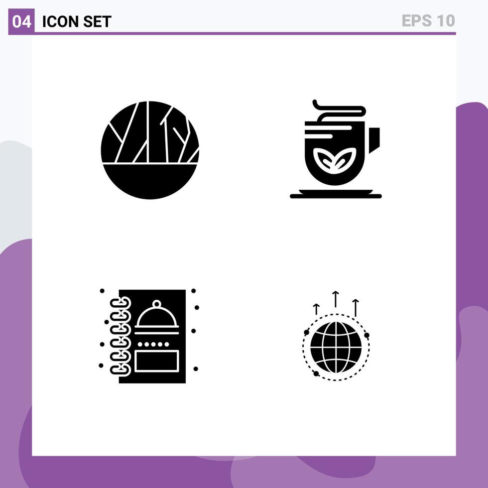 Group of 4 Solid Glyphs Signs and Symbols for infected wound menu skin wound tea food Editable Vector Design Elements