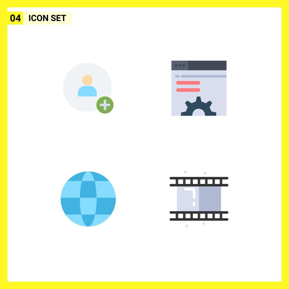 4 Creative Icons Modern Signs and Symbols of add internet data web brower reel Editable Vector Design Elements