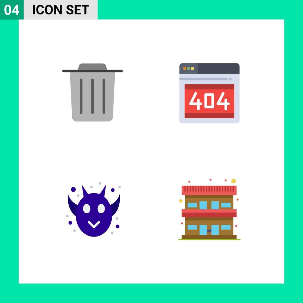 Flat Icon Pack of 4 Universal Symbols of delete frankenstein seo error motel Editable Vector Design Elements