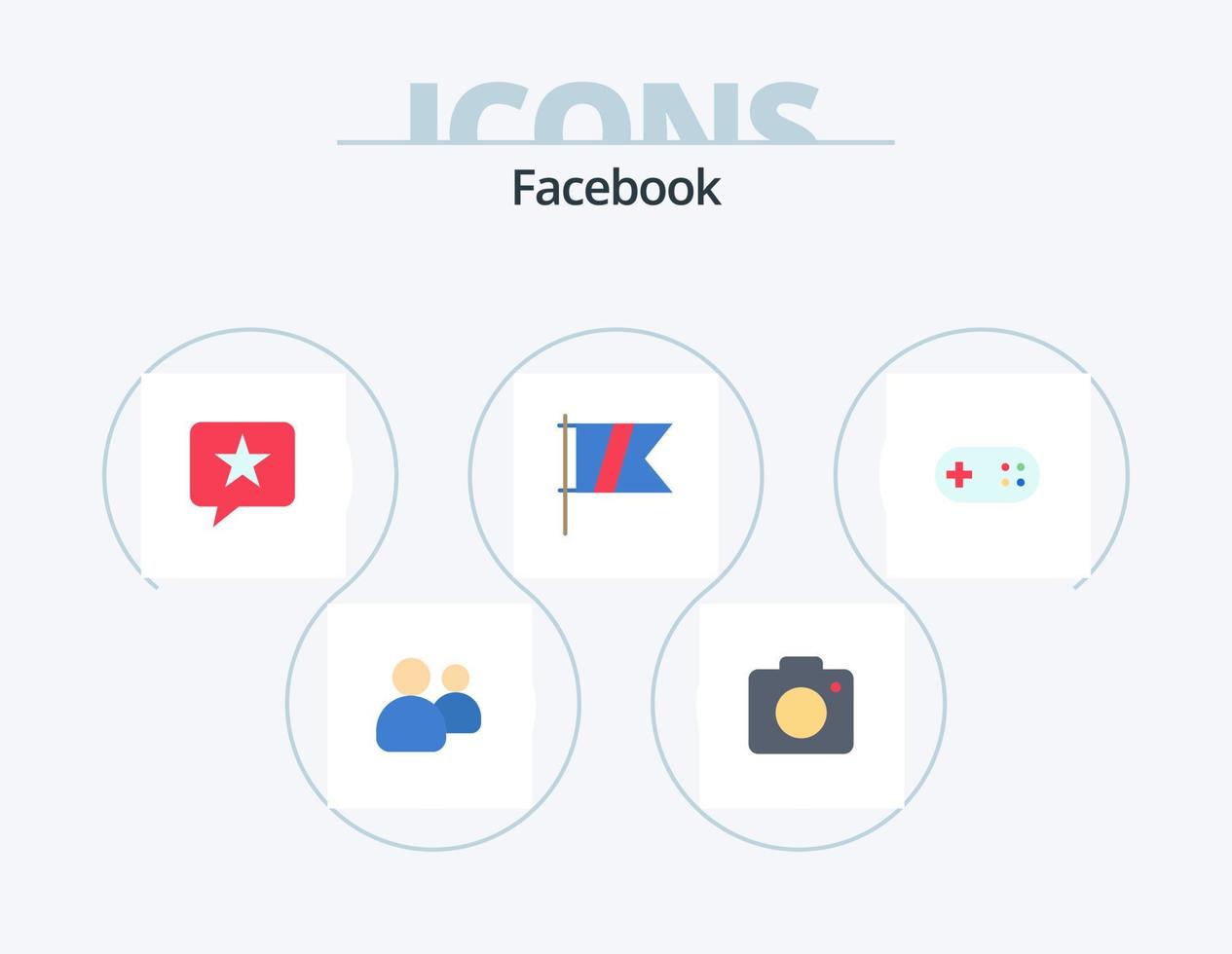 diseño de iconos del paquete de iconos planos de facebook 5. banda. bandera. charlar. deporte. golf vector