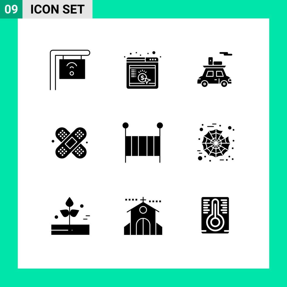 9 User Interface Solid Glyph Pack of modern Signs and Symbols of crib child sports baby bandage Editable Vector Design Elements