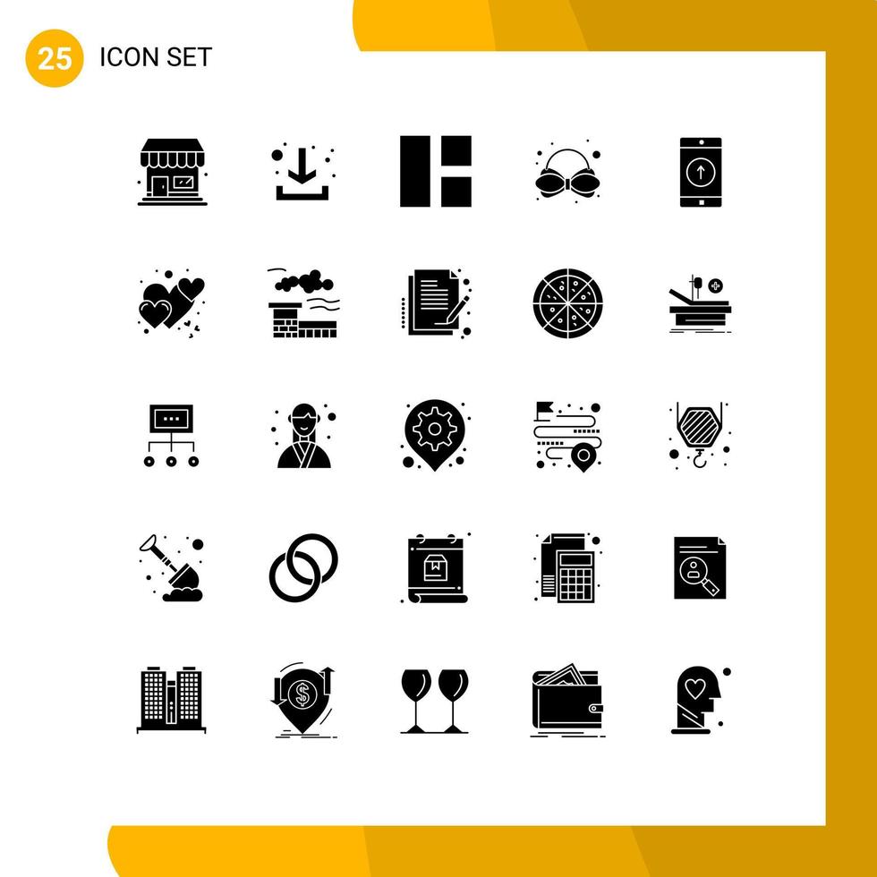 Group of 25 Modern Solid Glyphs Set for sent mobile application image mobile tie Editable Vector Design Elements