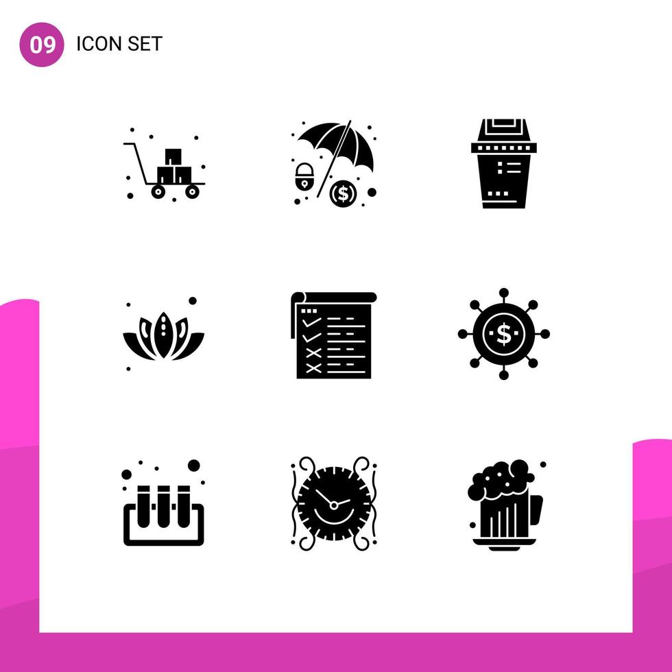 Set of 9 Modern UI Icons Symbols Signs for testing tree bin plant green Editable Vector Design Elements