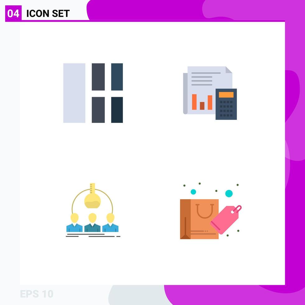 4 Universal Flat Icons Set for Web and Mobile Applications collage calculation layout banking report Editable Vector Design Elements