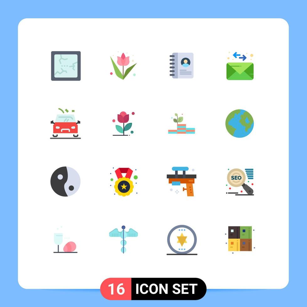 Mobile Interface Flat Color Set of 16 Pictograms of flower gravel contact danger message Editable Pack of Creative Vector Design Elements