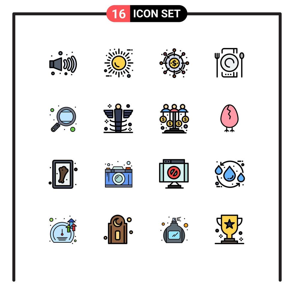 Modern Set of 16 Flat Color Filled Lines and symbols such as knowledge dinner campaign catering funds Editable Creative Vector Design Elements
