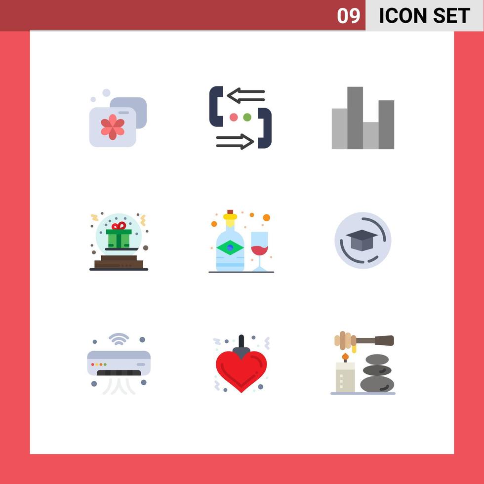 9 User Interface Flat Color Pack of modern Signs and Symbols of gift bowl phone present finance Editable Vector Design Elements
