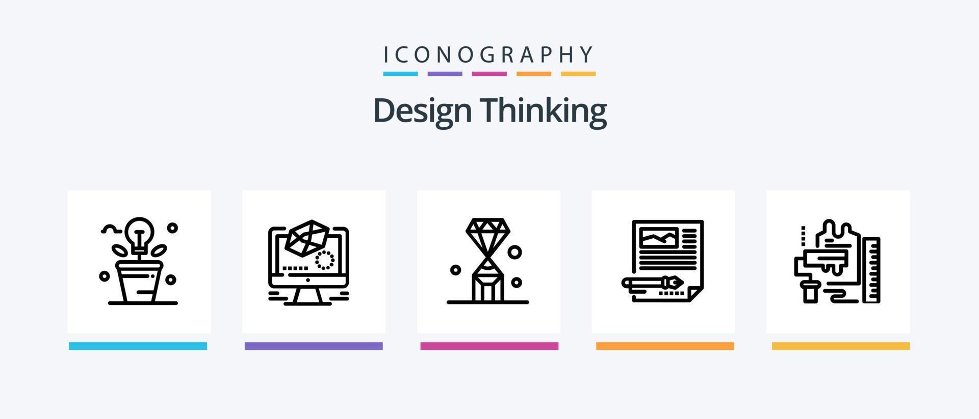 Design Thinking Line 5 Icon Pack Including article. designer. mind. computer. designer. Creative Icons Design vector