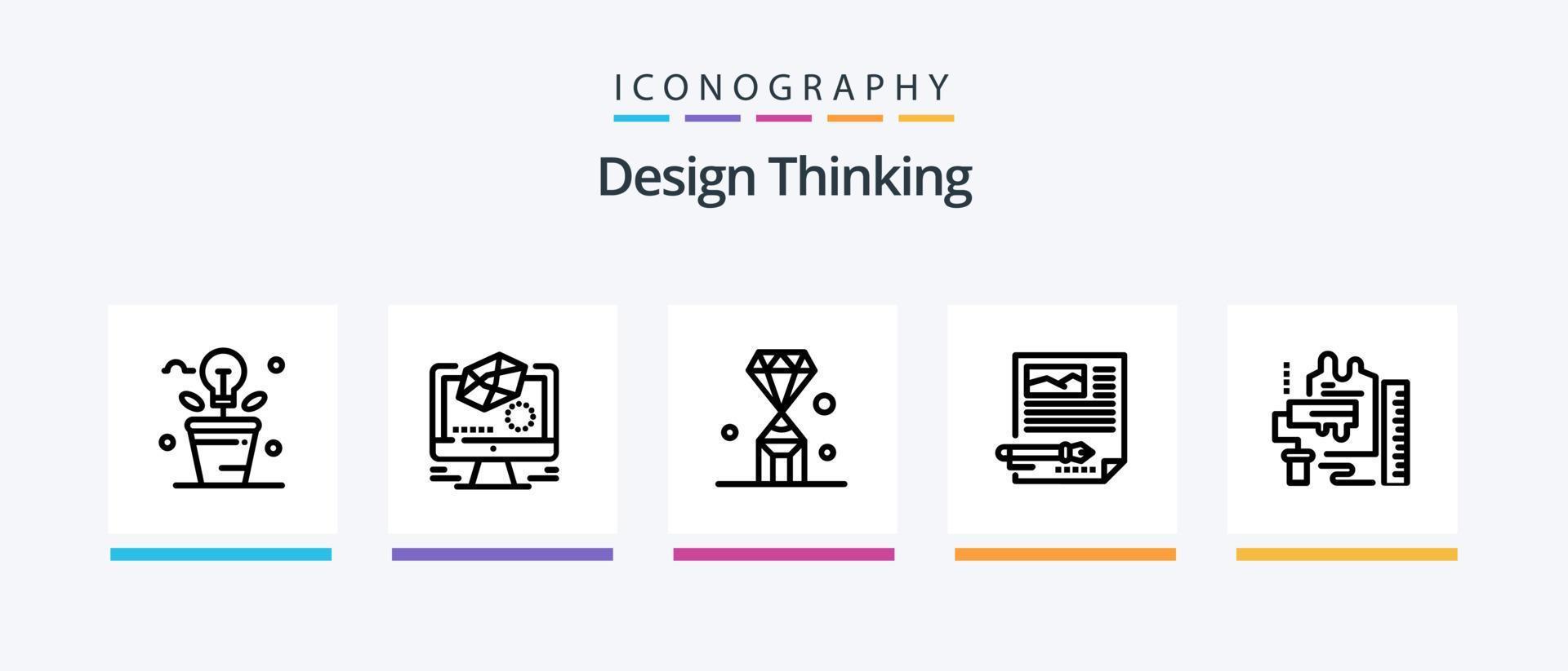 paquete de iconos de línea 5 de pensamiento de diseño que incluye artículo. diseñador. mente. computadora. diseñador. diseño de iconos creativos vector