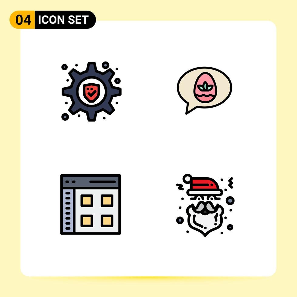 Pack of 4 Modern Filledline Flat Colors Signs and Symbols for Web Print Media such as lock interface chat nature web Editable Vector Design Elements
