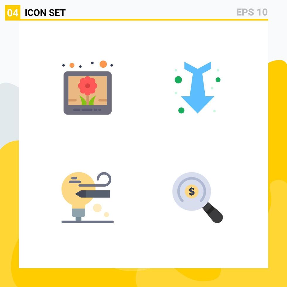 Set of 4 Vector Flat Icons on Grid for image education arrow straight market Editable Vector Design Elements