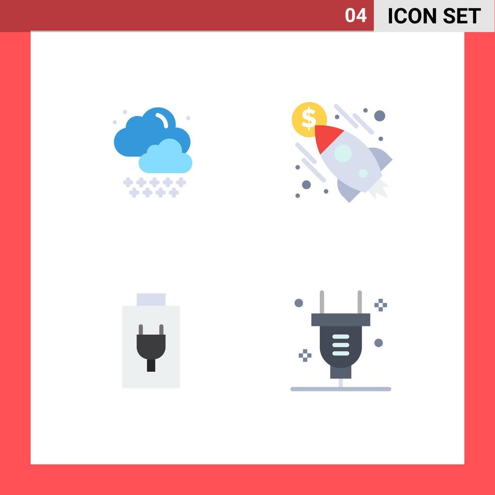 Set of 4 Vector Flat Icons on Grid for cloud electric business money power Editable Vector Design Elements