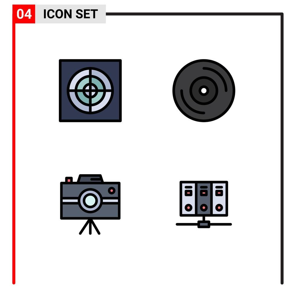 Set of 4 Modern UI Icons Symbols Signs for bathroom professional camera album camcorder mainframe Editable Vector Design Elements