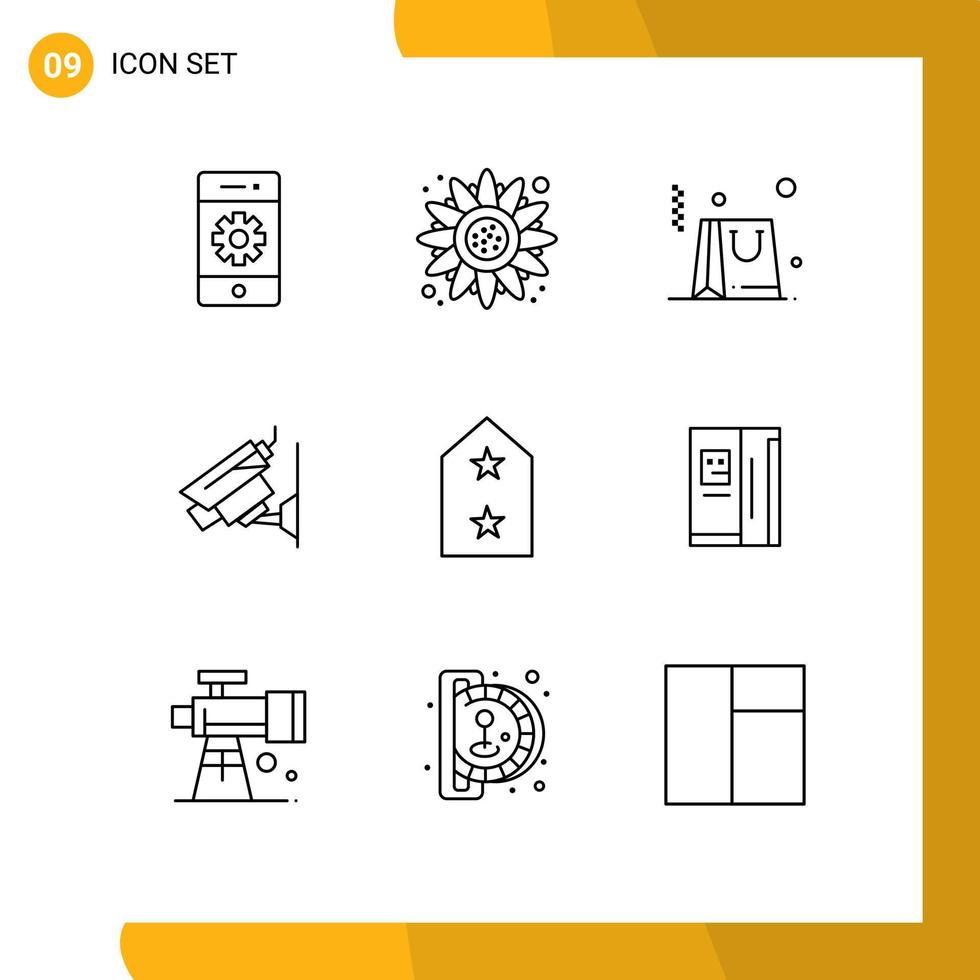Set of 9 Vector Outlines on Grid for badge surveillance thanksgiving security camera Editable Vector Design Elements