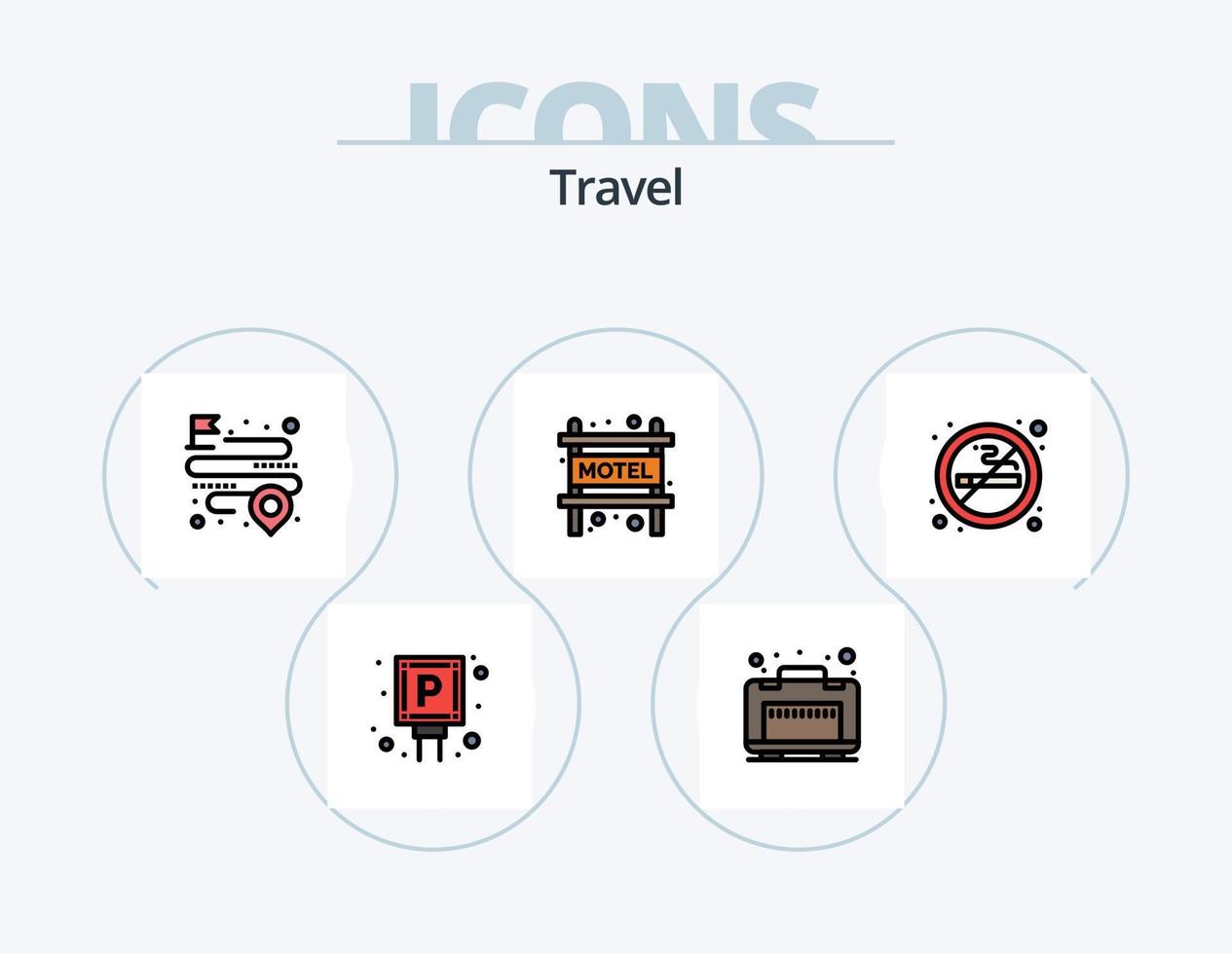paquete de iconos llenos de línea de viaje 5 diseño de iconos. centro comercial. centro comercial. alojamiento. escalera mecánica. lámina vector