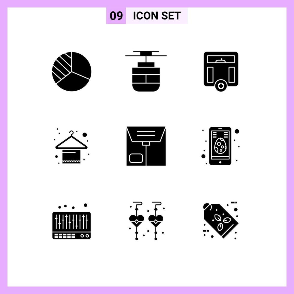 9 Thematic Vector Solid Glyphs and Editable Symbols of package commerce health fashion hanger Editable Vector Design Elements