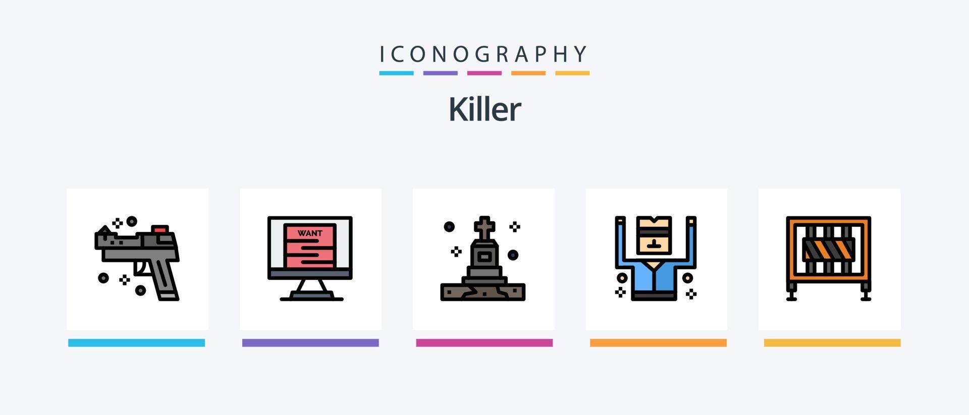 Killer Line Filled 5 Icon Pack Including criminal. scary. bandit. hand. bloody. Creative Icons Design vector