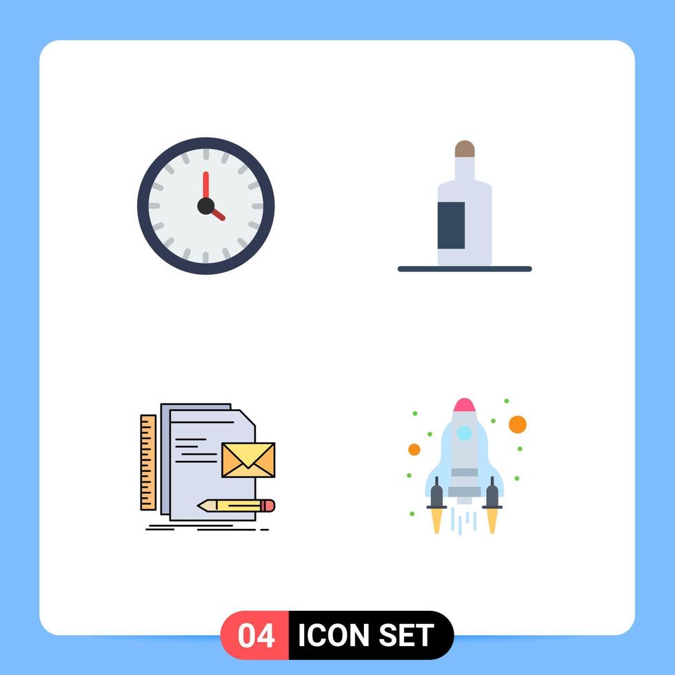 paquete de iconos planos de 4 símbolos universales de la compañía de llamadas contáctenos carta de bebida elementos de diseño vectorial editables vector