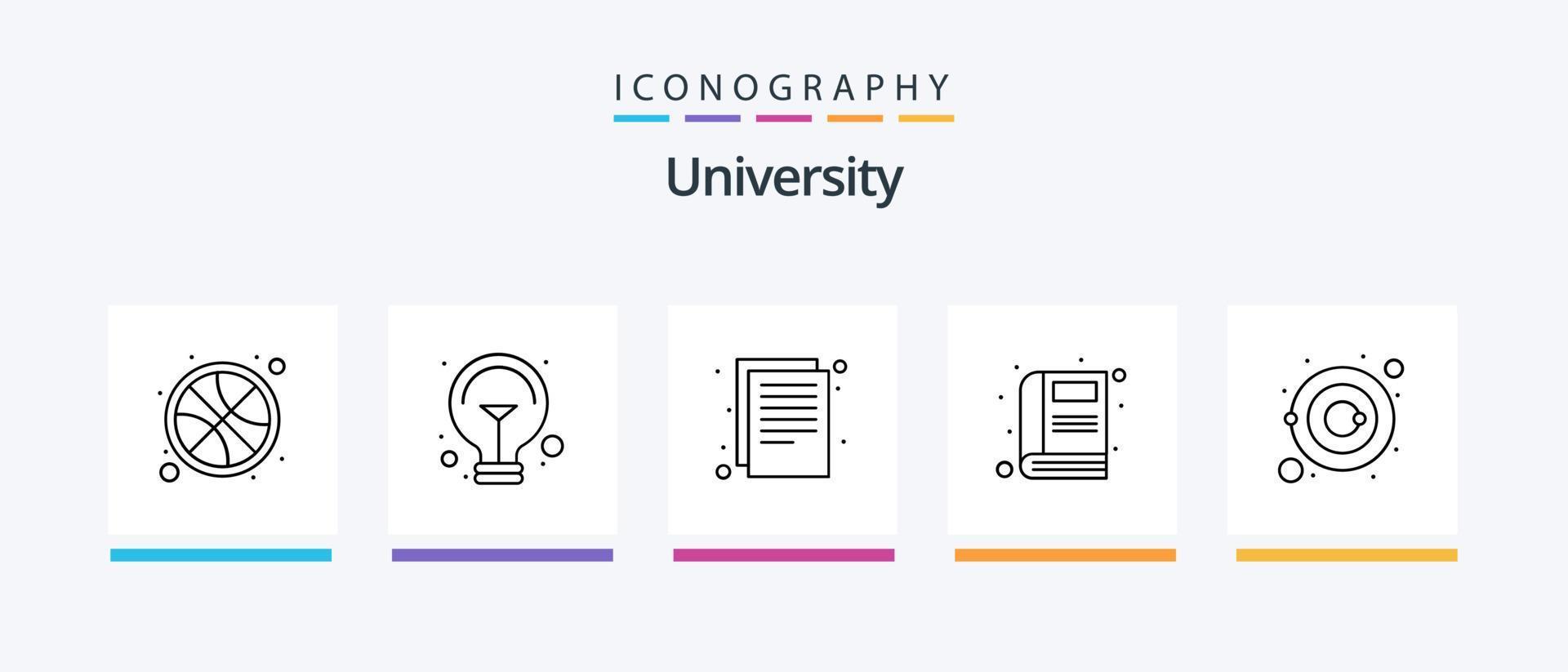 paquete de iconos de la línea universitaria 5 que incluye geografía. papel. bulbo. notas documentos. diseño de iconos creativos vector