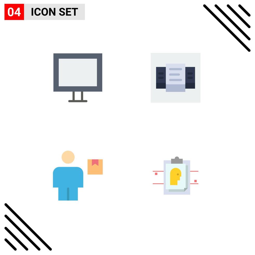 Set of 4 Vector Flat Icons on Grid for appliances human tv table shipment Editable Vector Design Elements