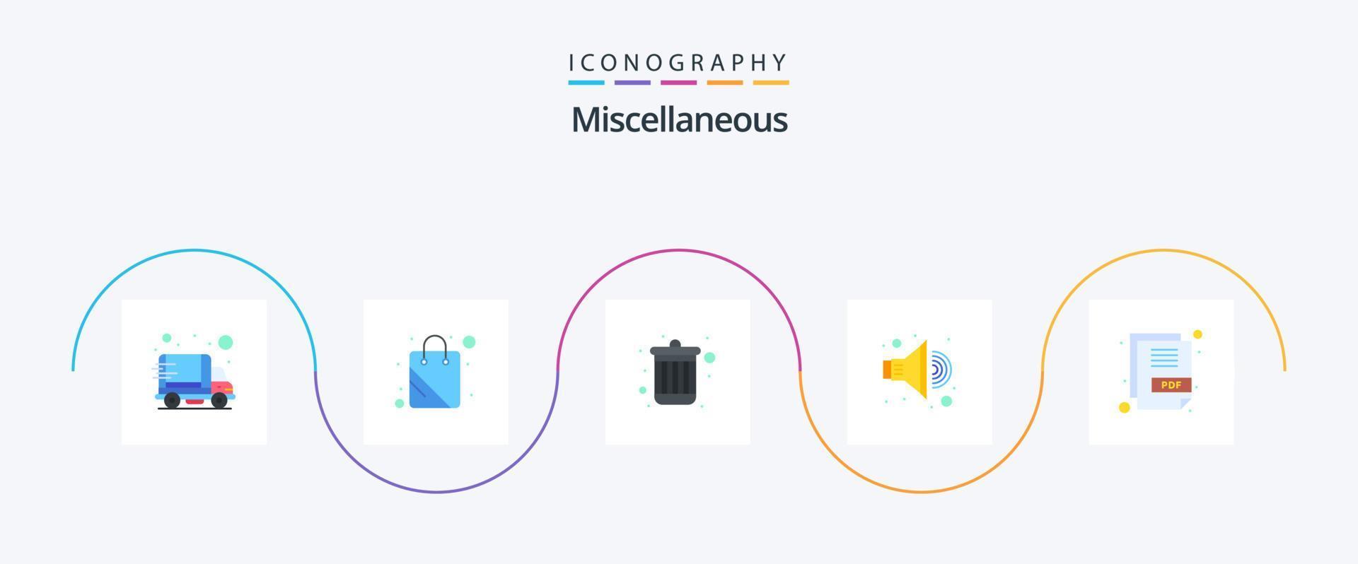Miscellaneous Flat 5 Icon Pack Including pdf. delete. sound. speaker vector