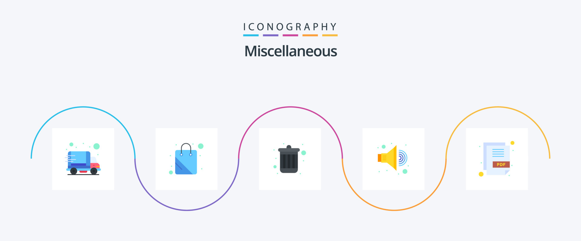 Miscellaneous Flat 5 Icon Pack Including pdf. delete. sound. speaker