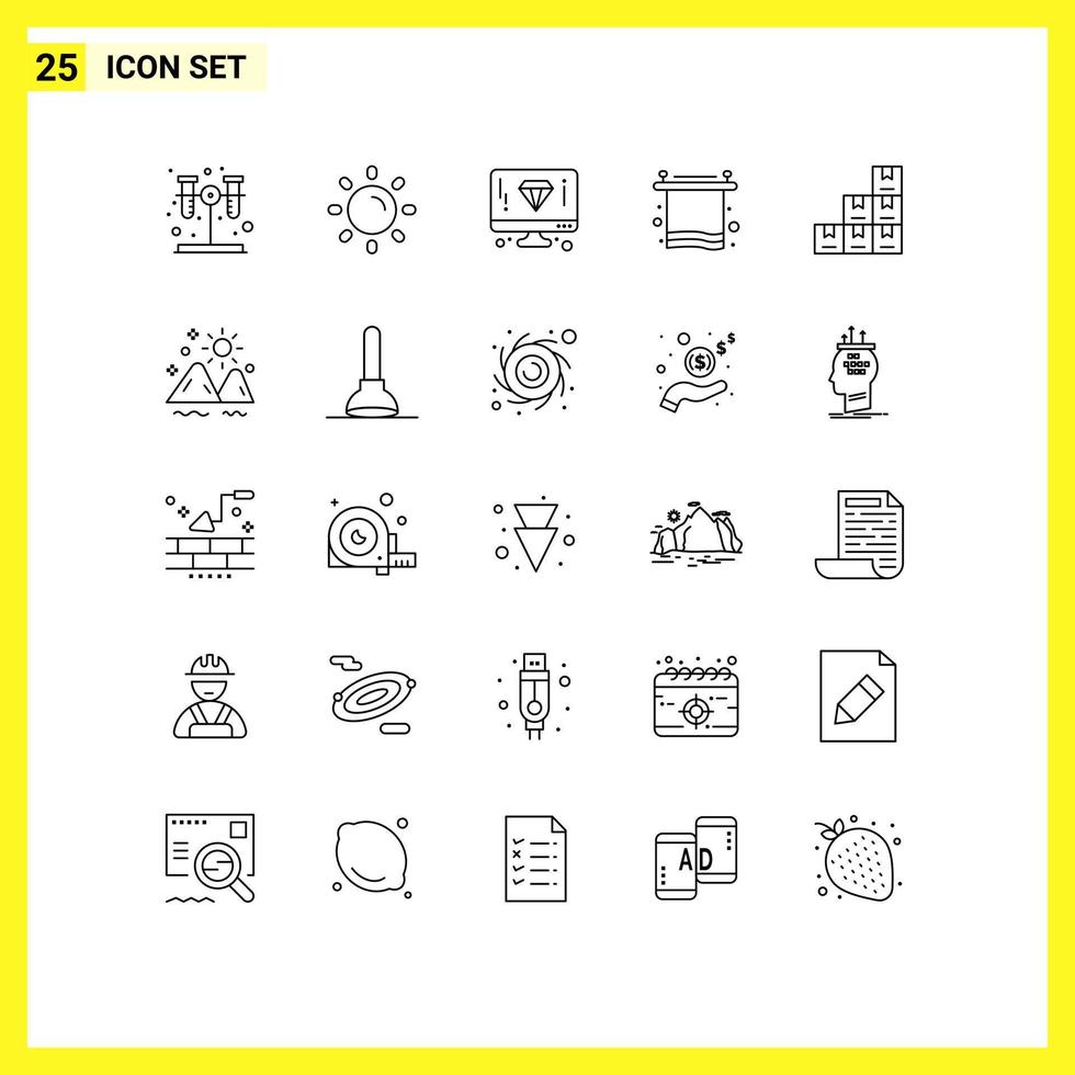 25 Universal Lines Set for Web and Mobile Applications logistic box diamond break interior Editable Vector Design Elements