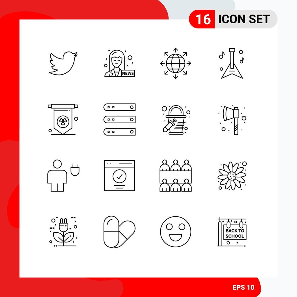 Modern Set of 16 Outlines Pictograph of network files network database music Editable Vector Design Elements