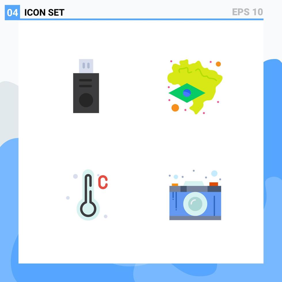 4 Flat Icon concept for Websites Mobile and Apps disk camera brazil temperature design Editable Vector Design Elements