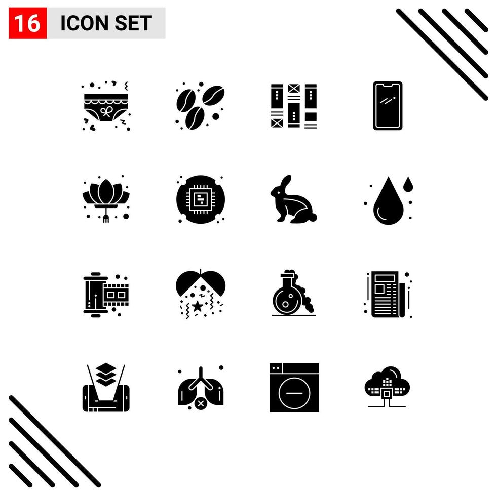 grupo universal de símbolos de iconos de 16 glifos sólidos modernos de elementos de diseño de vectores editables de teléfonos móviles de estructura metálica de huawei de china