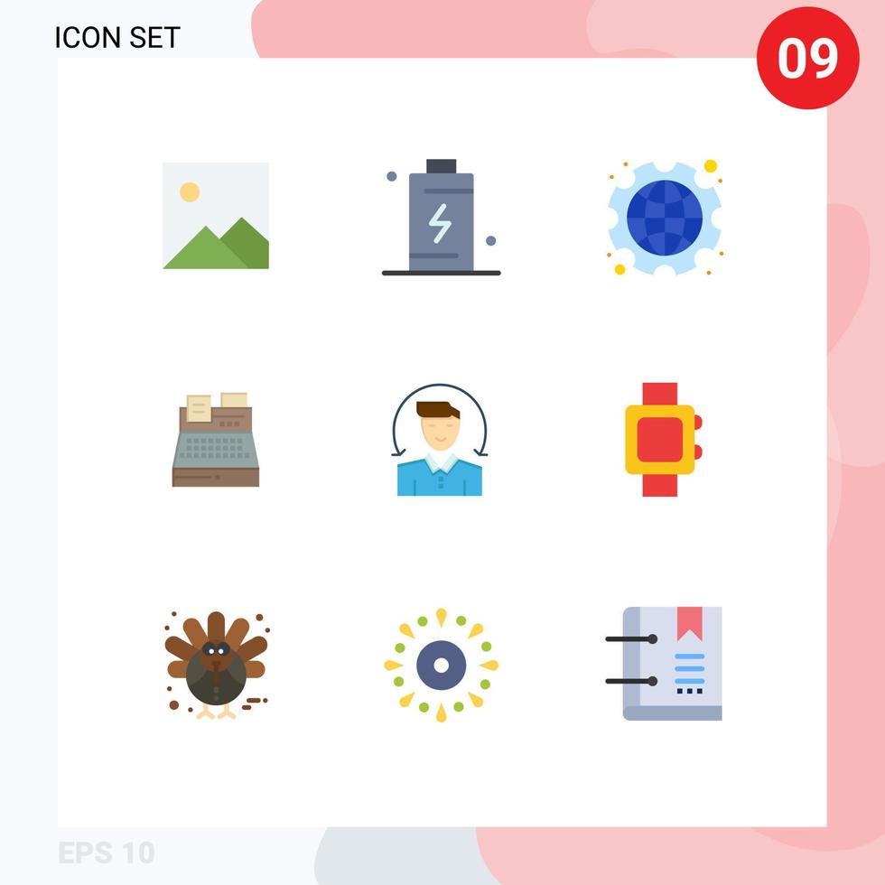 Pack of 9 creative Flat Colors of user printer international print labour Editable Vector Design Elements