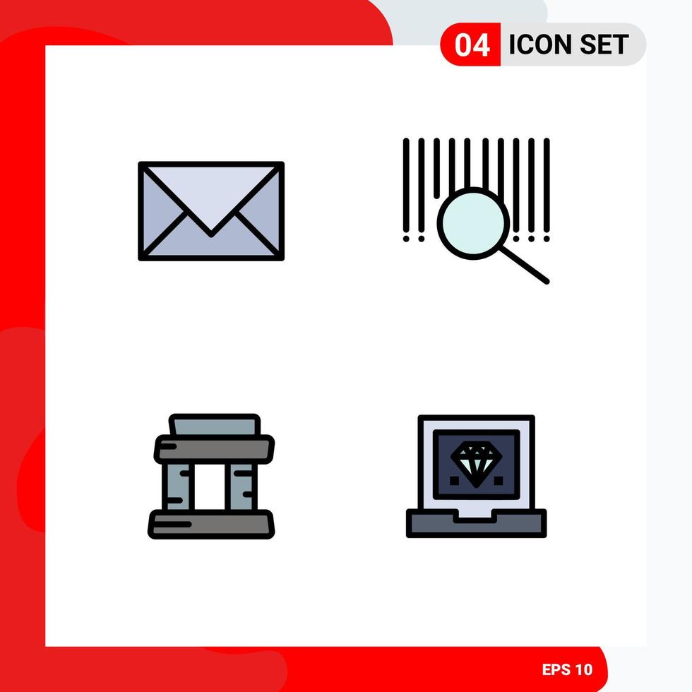 4 User Interface Filledline Flat Color Pack of modern Signs and Symbols of communication paris email product coding Editable Vector Design Elements