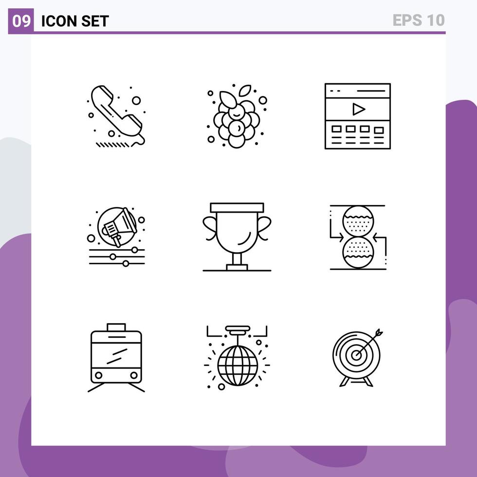 Pictogram Set of 9 Simple Outlines of achievements campaign vineyard alert interface Editable Vector Design Elements