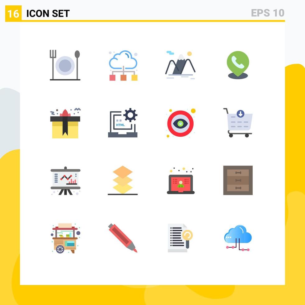 Set of 16 Modern UI Icons Symbols Signs for box location mountain map telephone Editable Pack of Creative Vector Design Elements