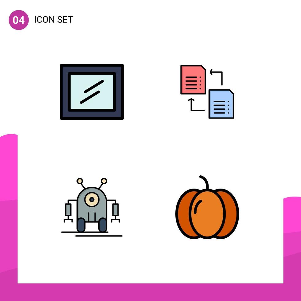 conjunto moderno de 4 colores planos y símbolos de línea de llenado, como archivos de tecnología interior, elementos de diseño vectorial editables de halloween humano vector